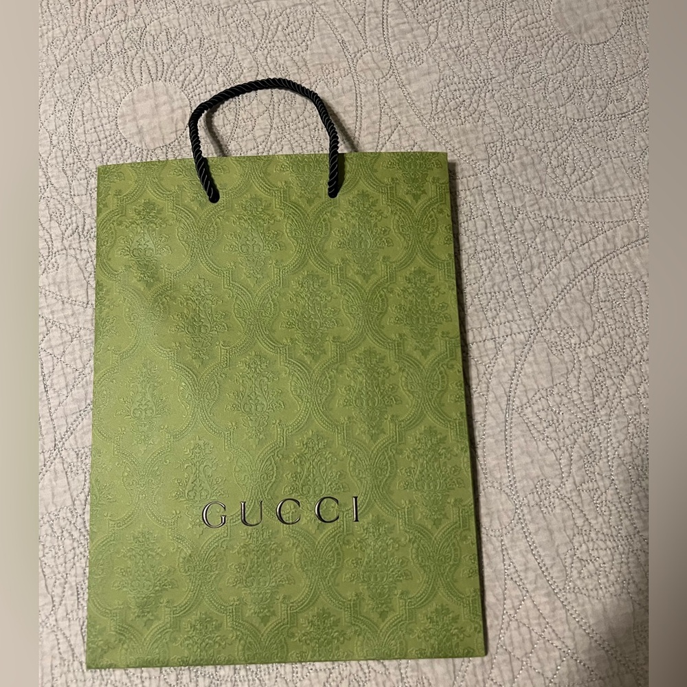 Gucci Green Patterned gift paper Bag with Black Handles